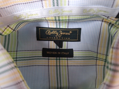 BOBBY JONES Collection Button-Down Shirt Mens Sz L Blue Plaid Woven in Italy - Picture 3 of 8