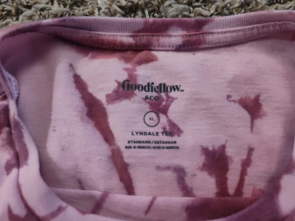 Camiseta Goodfellow Para Hombre XL Púrpura Tie Dye Manga Corta Cuello Redondo Mezcla de Algodón Foto 3 de 4