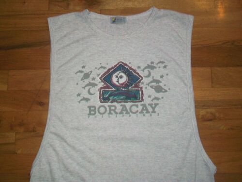 Camiseta sin mangas de recuerdo vintage Dolphin Sun Moon Boracay camisa muscular M océano playa - Imagen 3 de 4