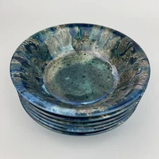 6 Certified International  7.5" Melamine Bowls ~ David Sanchez ~ Teal Radiance