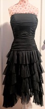 Gorgeous BCBGMAXAZRIA Black Tulle Ruffle Organza Gown Strapless Dress S corset