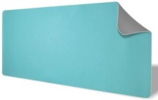 Double Sided Two Tone Vegan Leather Desk Mat Protector  Blue/Gray,36x17x0.08in 