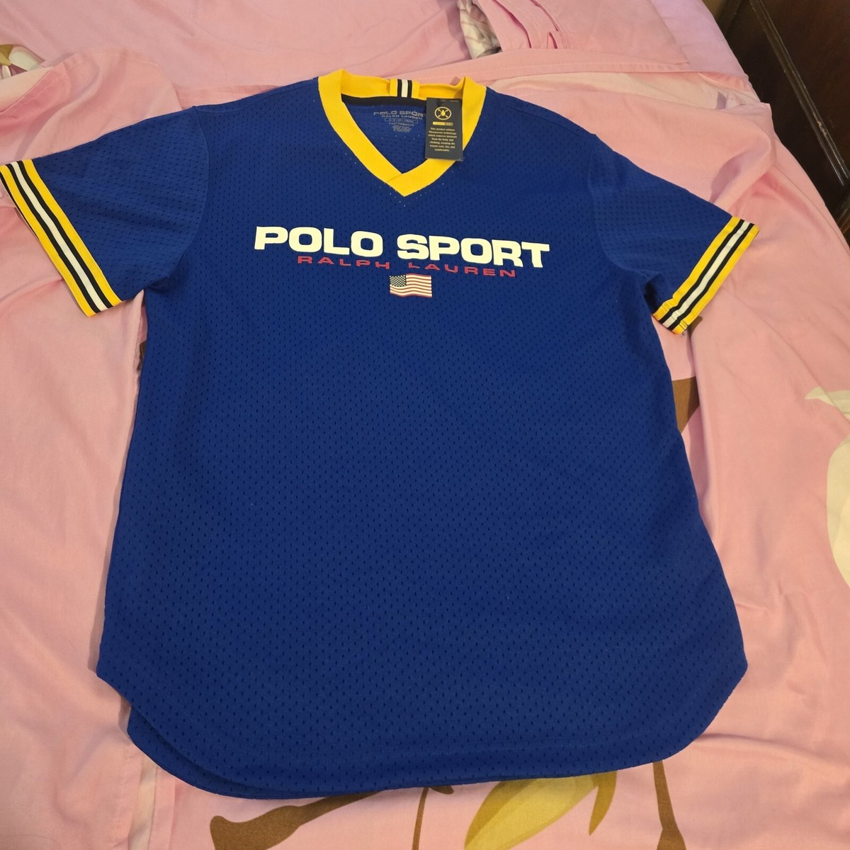 ポロスポーツ メッシュ ポロラルフローレン　ユニフォーム　L USA製 90s POLO SPORT Mesh S/S Tee 赤紺 L ポロスポーツ 半袖 T