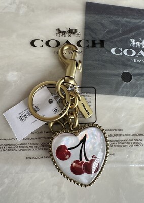 NWT COACH VINTAGE CHERRY RESIN PUFFY HEART BAG CHARM FOB 