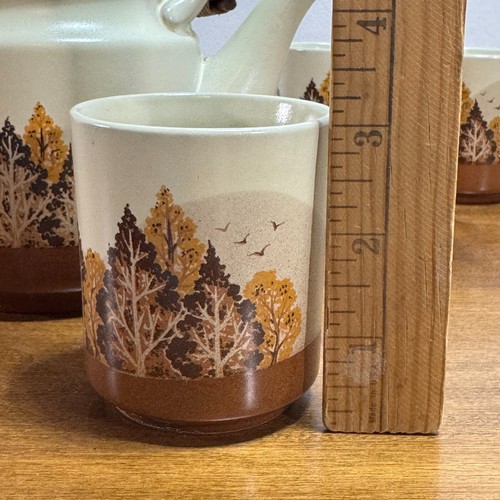 Otagiri Japanese Tea Set Pot and 4 Cups Sake Autumn Trees Vintage Japan - Picture 11 of 13