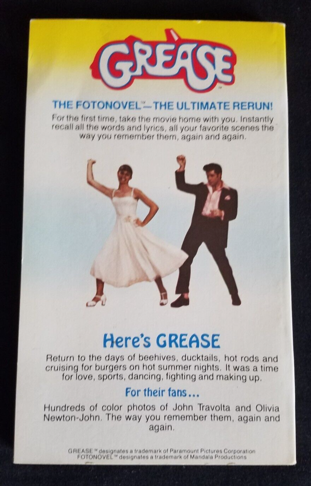 1978 Fotonovel GREASE Paperback Book / Photo Movie Novel John