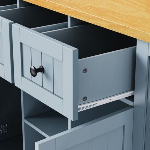 53'' Large Rolling Kitchen Island Cart with Drop Leaf Power Outlet Storage Rack - Picture 21 of 23