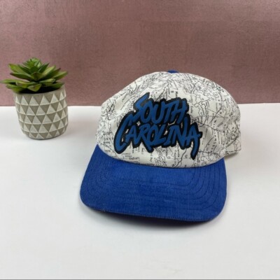 Vintage Blue White South Carolina Corduroy Map Design Baseball Cap Hat Men  USA