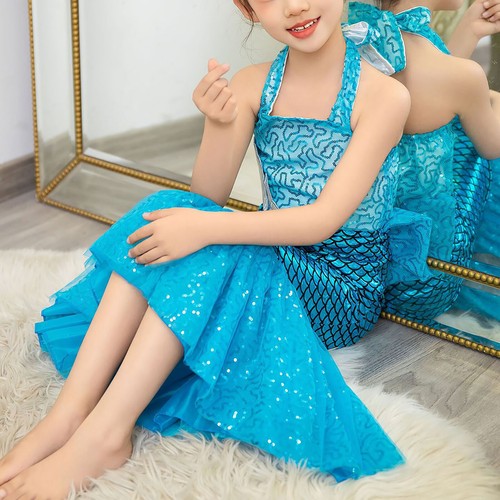Kids Beachwear Swimming Mermaid Tail Dress Sleeveless Costume Cosplay Swimwear - Picture 27 of 39