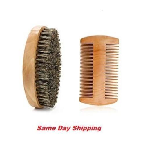 Hair Beard Brush & Comb for Men, Boar Bristle Wide Tooth Comb, Mustache Comb