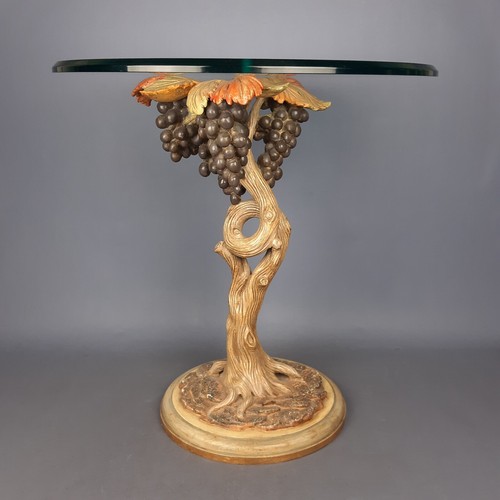 Tavolino Rotondo Cristallo Legno Tronco Vite D’Uva Grappoli Uva Vintage 1950 - Foto 2 di 15