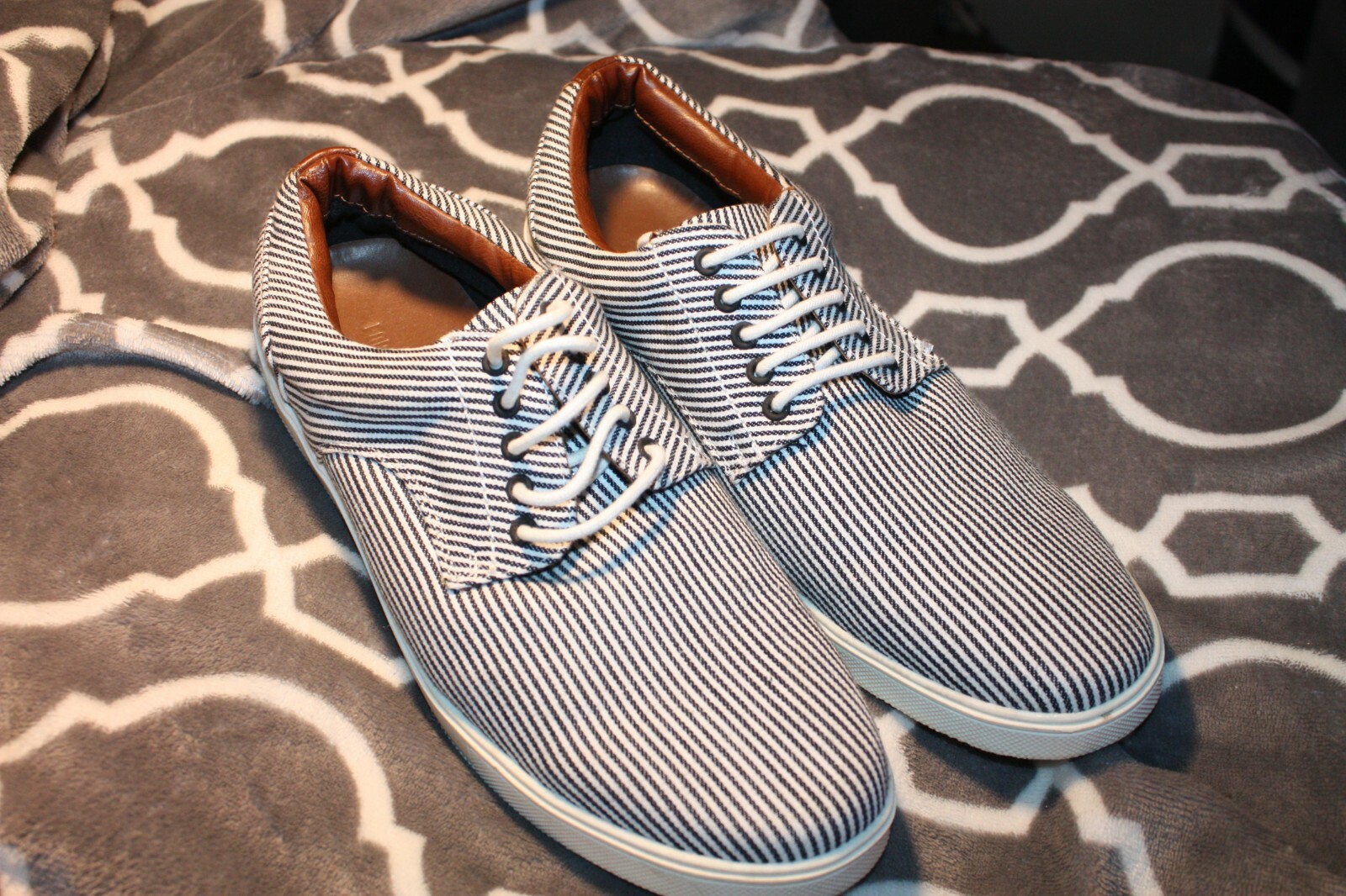 Black White Pinstripe Canvas Deck Shoes 
