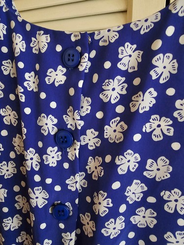 80s does 40s Style Petites for Maggy Vintage Dress, Blue & White Floral Pattern - Picture 6 of 11