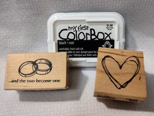 Wedding Theme Rubber Stamp Set Ink Pad Rings Hearts Invitations Scrapbook