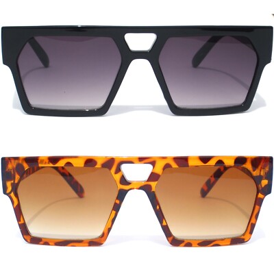 FLAT TOP SUNGLASSES Geometric Frame Retro Gradient Lens Sunnies Shades Angular