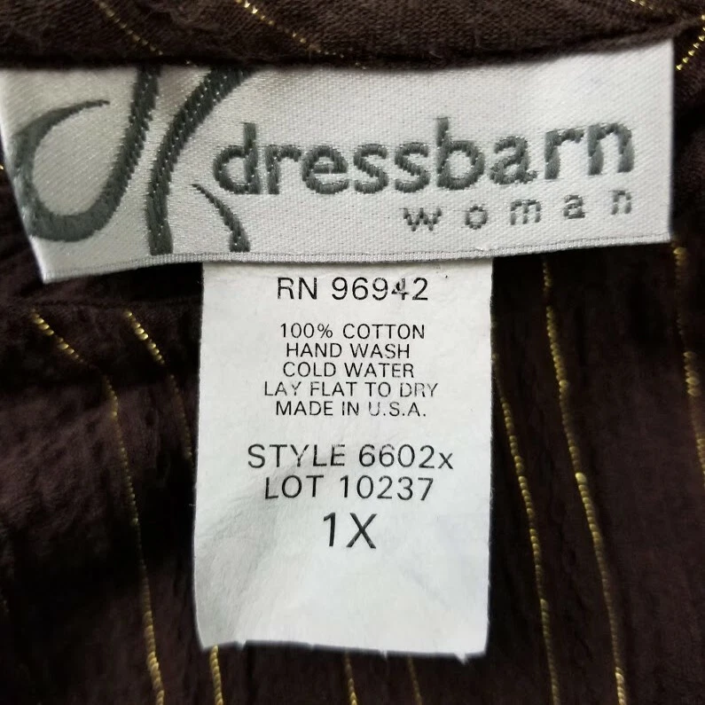 Blusa sin mangas Dressbarn Top para mujer 1X Plus marrón dorado rayas cuello en V mangas 3/4 Foto 4 de 4