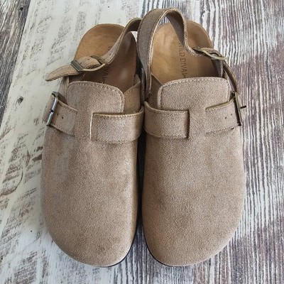 Wild Diva Lounge Women's Size 8 Beige Suede Like Buckle Slip On Clogs With Strap