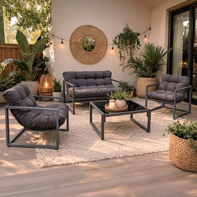 Neo 4-tlg. Outdoor Terrasse Gartenmöbel Set Kissen Metall Stühle Sofa Tisch