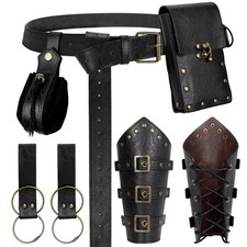 Renaissance Belt Pouch Medieval Viking Leather Bracers Set - Pirate Costume Acce