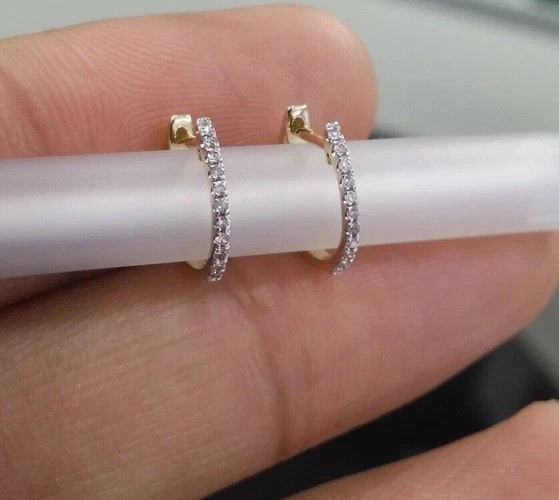 0.10Ct Round Cut Natural Diamonds Hoops Huggies Earrings 14k Yellow Gold Plated