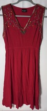 Indo Mario Beaded V-Neck Rayon Dress XL Red Boho Chic Festival Embellished