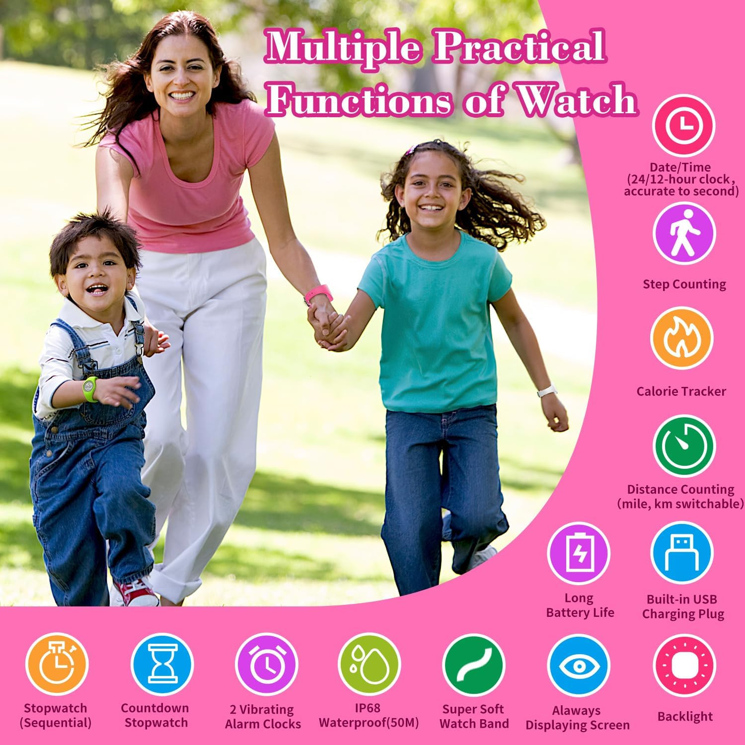 Montre enfant podomètre sans Bluetooth et sans application rose - 4