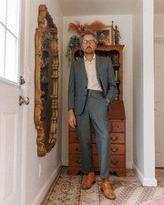 Vintage 1960s Sears Perma-flex Gray Blue Sharkskin 2 Piece Suit