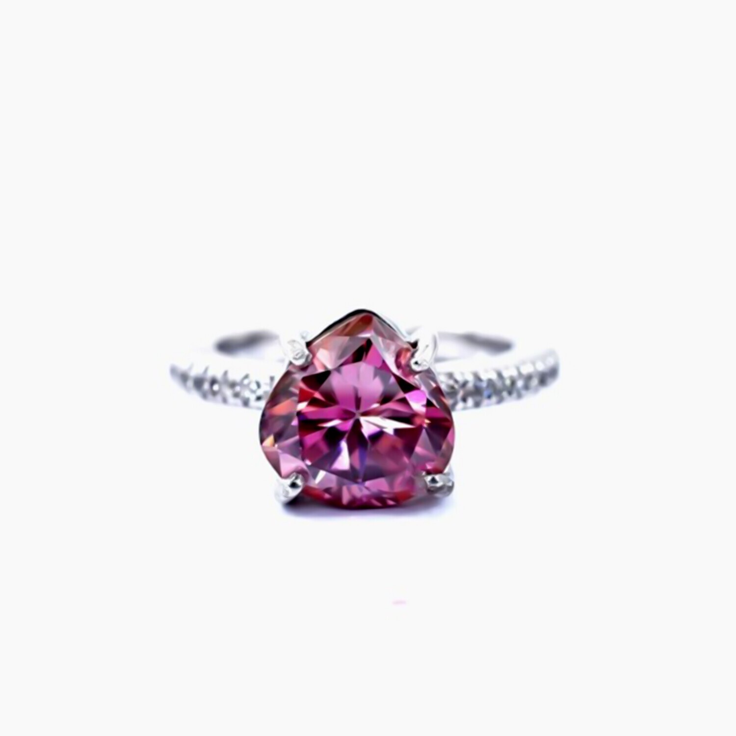 Certified 1.45 Ct Natural Trillion Pink Diamond Ring in 925 Silver Solitaire