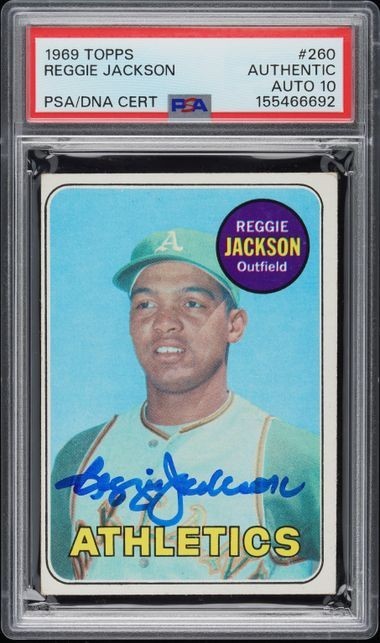 1969 Topps Reggie Jackson (RC) #260. Signed PSA DNA AUTO 10