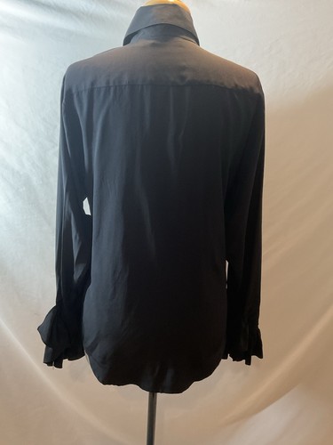 EUC LEVANTE STUNNING 100% SILK BLACK CASCADING RUFFLE COLLAR & CUFF BLOUSE-SZ 4 - Picture 2 of 3