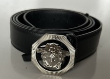 Versace Medusa-Buckle Black/Silver Leather Belt 110 44 Italy DCU6715S NWT 680