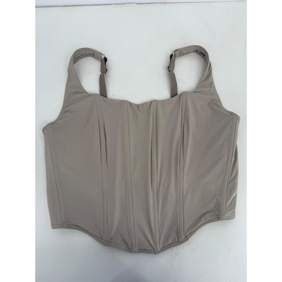 Gilly Hicks Womens Curvy Active Corset Top Taupe Beige Square Neck Sz L