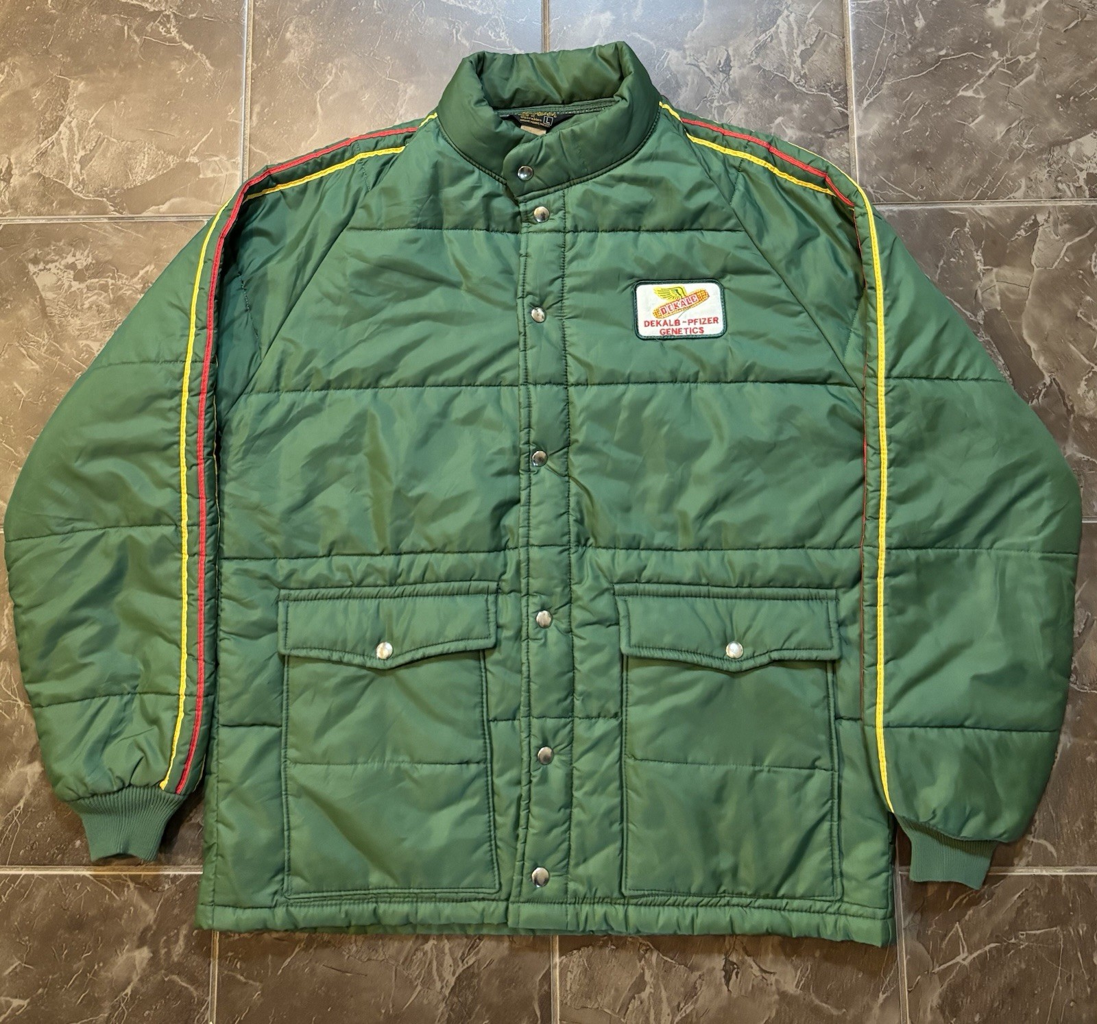 Vintage Dekalb Green Puffer Jacket Men's Size L Retro Cozy Winter Coat
