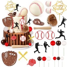 25 Pack Baseball Cake Decorations Set with Mini Baseballs Caps Glove Bat, Bas...
