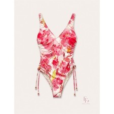 Shade & Shore Pink Floral Ruched V-Neck One P...