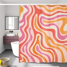 Abstract Pink Shower Curtain 60Wx72H Retro Orange Groovy 70s Spiral Swirl Cloth
