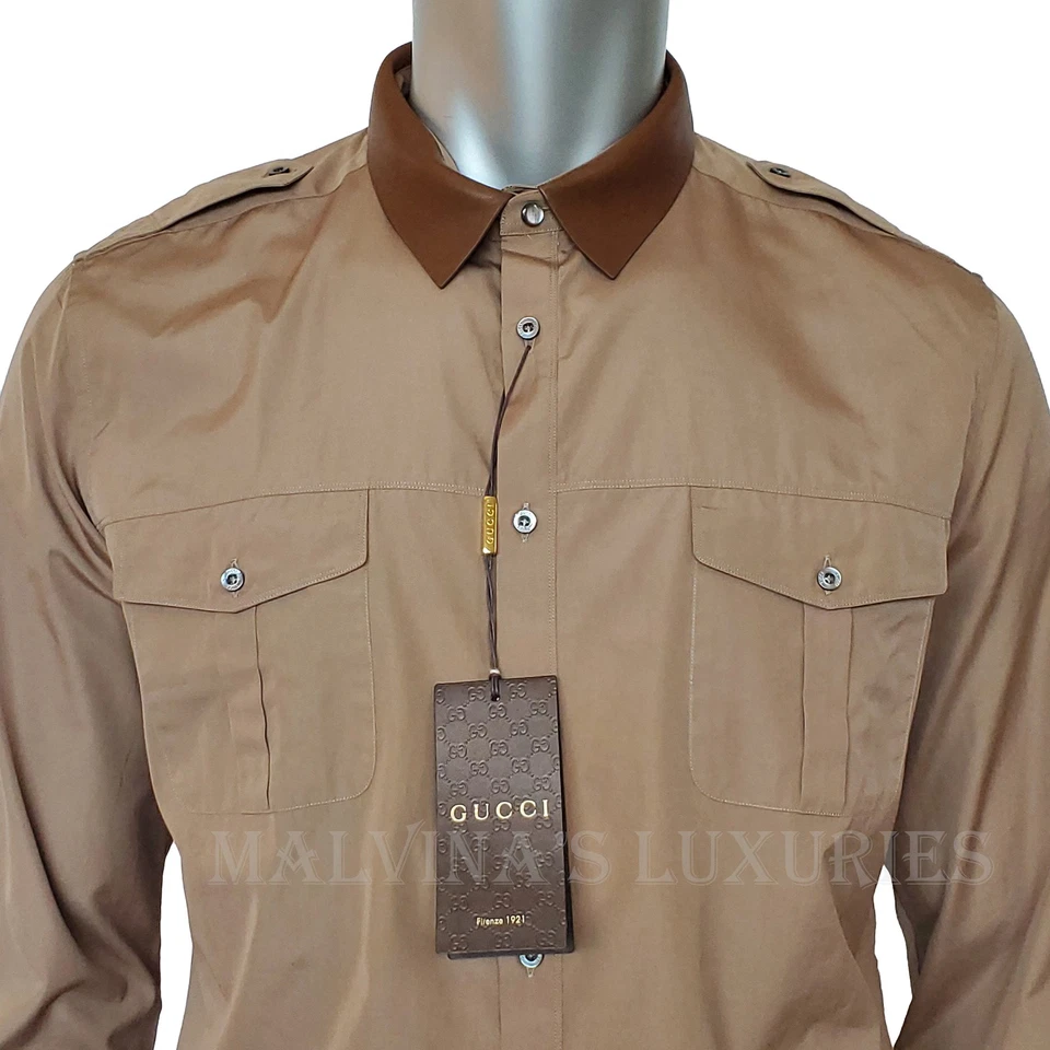 CAMISA DE VESTIR GUCCI PARA HOMBRE ALGODÓN POPELINA DUQUE con CUELLO DE CUERO $790 talla 44 17.5 Foto 3 de 4