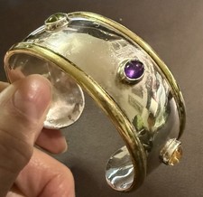 Vintage Mexican Sterling Silver Jeweled Cuff Bracelet NR