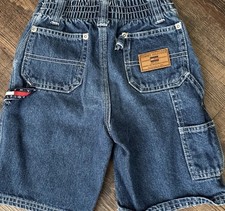 Vtg Jean Shorts Tommy Hilfiger Boys 4 Denim Jorts 90s Y2K Flag Logo Carpenter