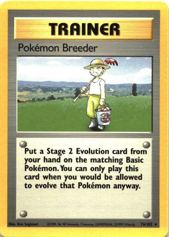 Pokemon Breeder 76/102 Rare Base Set Unlimited Pokemon Lightly Played