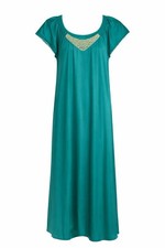 Vintage Lady Cameo Dallas Green Silky Long Nightgown Size Medium Nylon Made USA