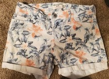 ABERCROMBIE KIDS Girls White Blue Coral Floral Midi Shorts sz 9-10 Preppy