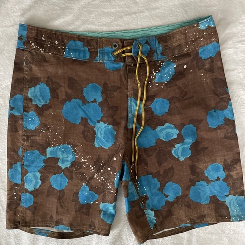 Reef Life Short Go Surfing Board Shorts Mens Sz 32 Turquoise Roses Brown