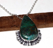 Daily Deal Chrysocolla 925 Silver Plated Necklace 18" Daily Wear Jewelry JW