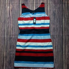 New Tommy Hilfiger Womens Size 10 Red White Blue Striped Sleeveless Dress V Neck