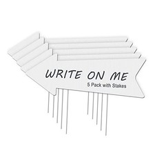 Blank Arrow Yard Signs with Stakes 17 x 6 Inches White Plastic Wedding 5 Pack