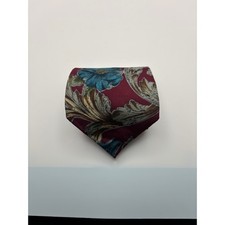 LaCravatte Mens Silk Tie Burgundy Blue Floral Acanthus Leaf Pattern Made in USA