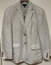 CLUB ROOM Large Blazer Sport Coat Natural Khaki 100 Linen