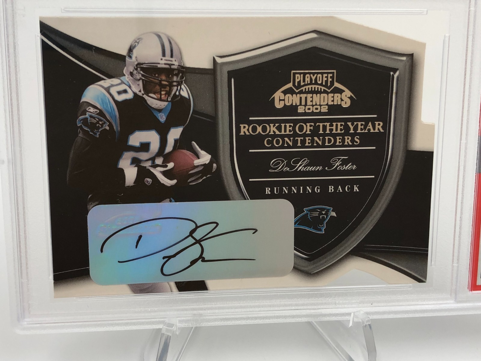 DeSHAUN FOSTER RC AUTO Card 2002 Playoff Contenders ROY RARE/25 PANTHERS PSA 8 view 6