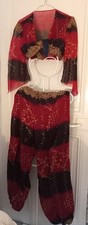 COSTUME DANSE ORIENTALE HAUT ET PANTALON SAROUEL ROUGE NOIR DORE